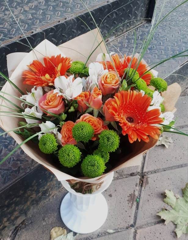Букет цветов из: Герберы, Хризантемы, Альстромерии и Розы в Шевляково