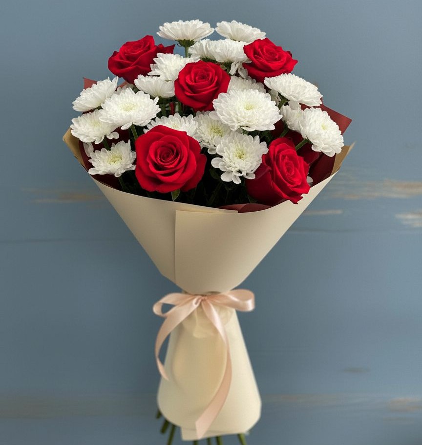 Букет цветов из: Розы и Хризантемы в Шевляково