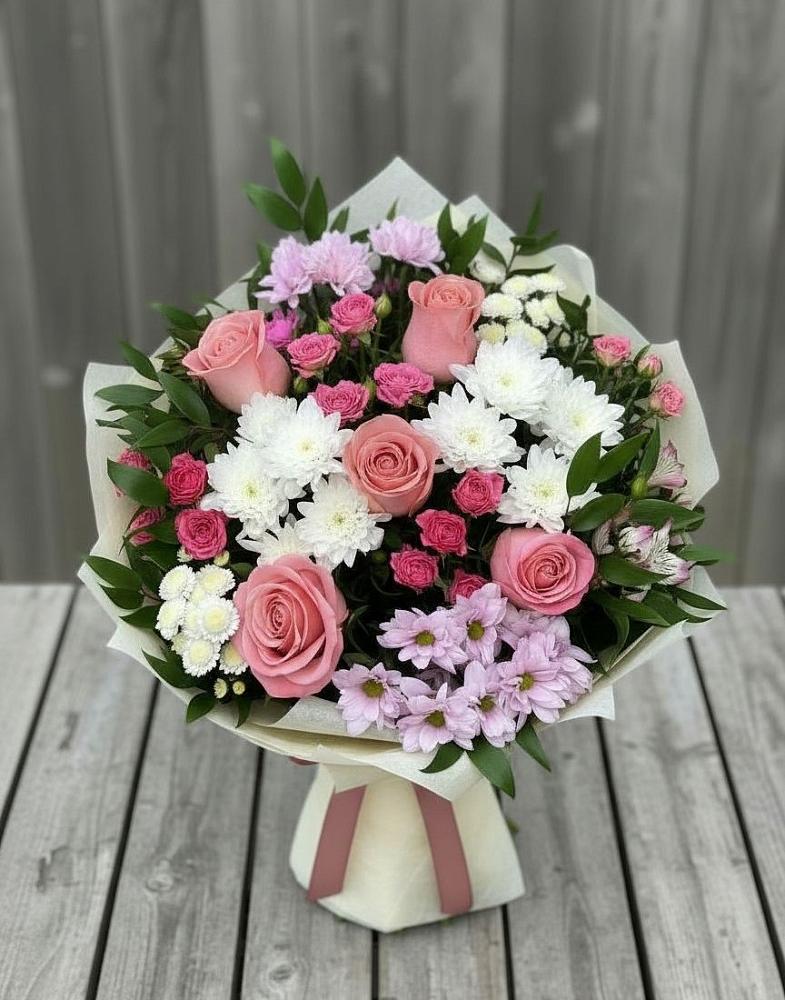 Букет цветов из: Альстромерии, Гвоздики, Розы и Хризантемы в Шевляково