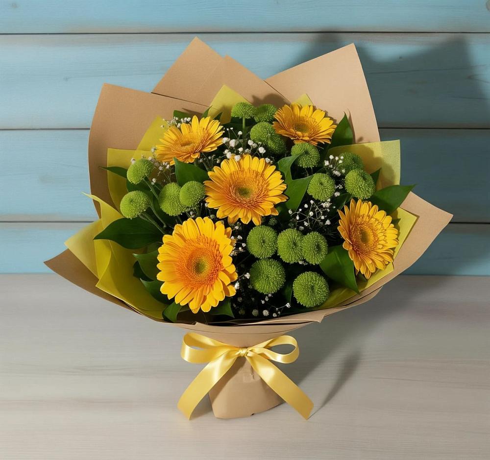 Букет цветов из: Герберы и Хризантемы в Шевляково