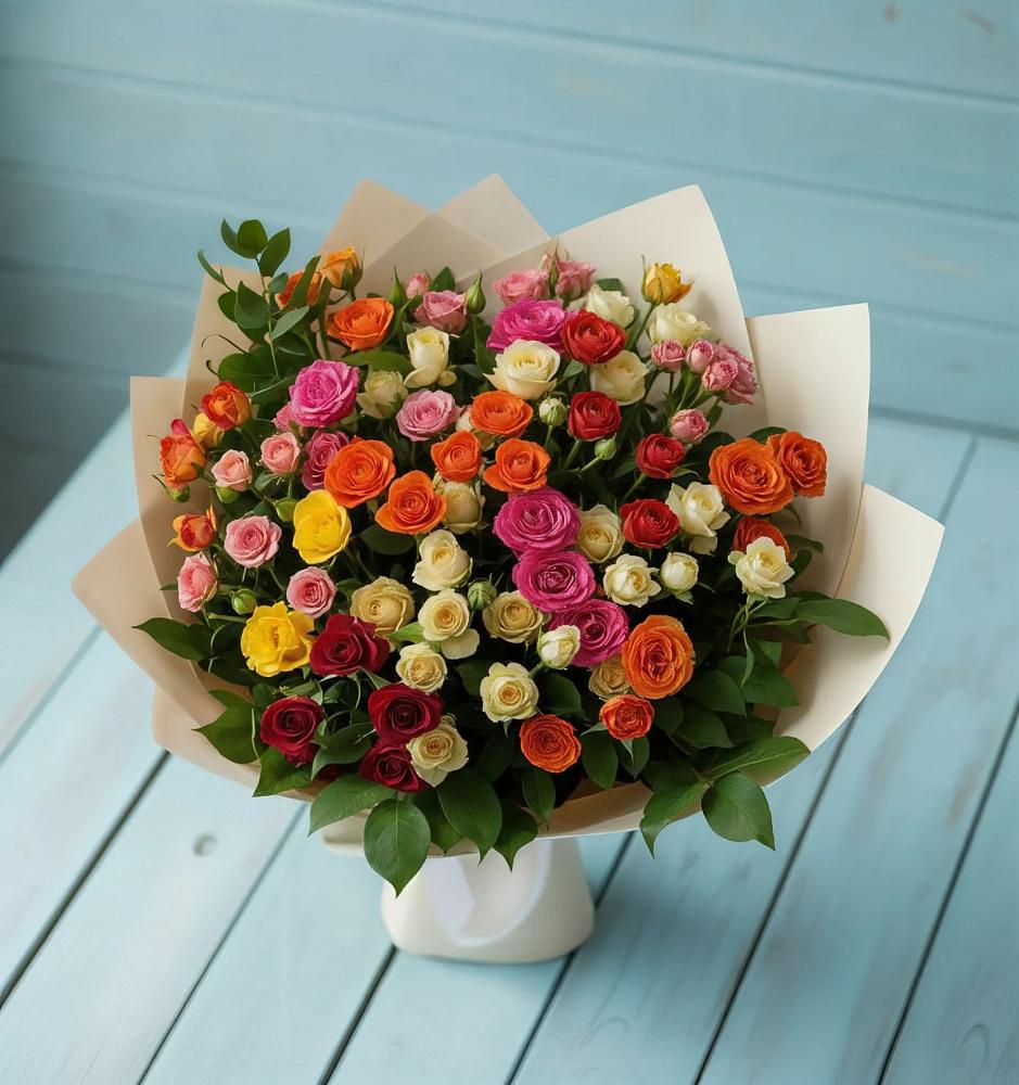 Букет Микс из разноцветных кустовых роз в Шевляково