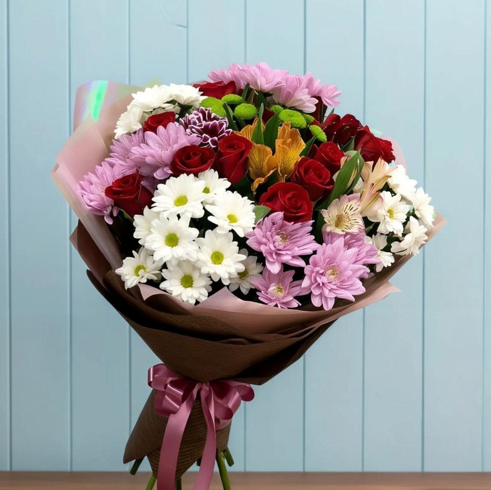 Букет цветов из: Розы, Хризантемы и Альстромерии в Шевляково