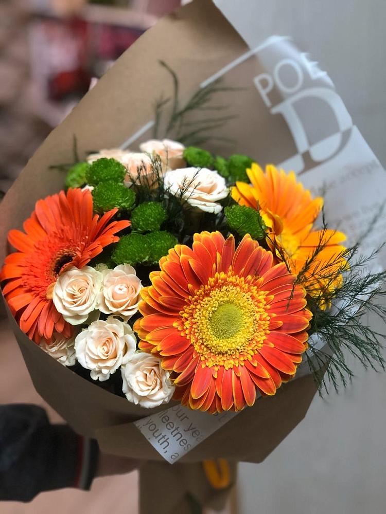 Букет цветов из: Герберы, Хризантемы и Розы в Шевляково